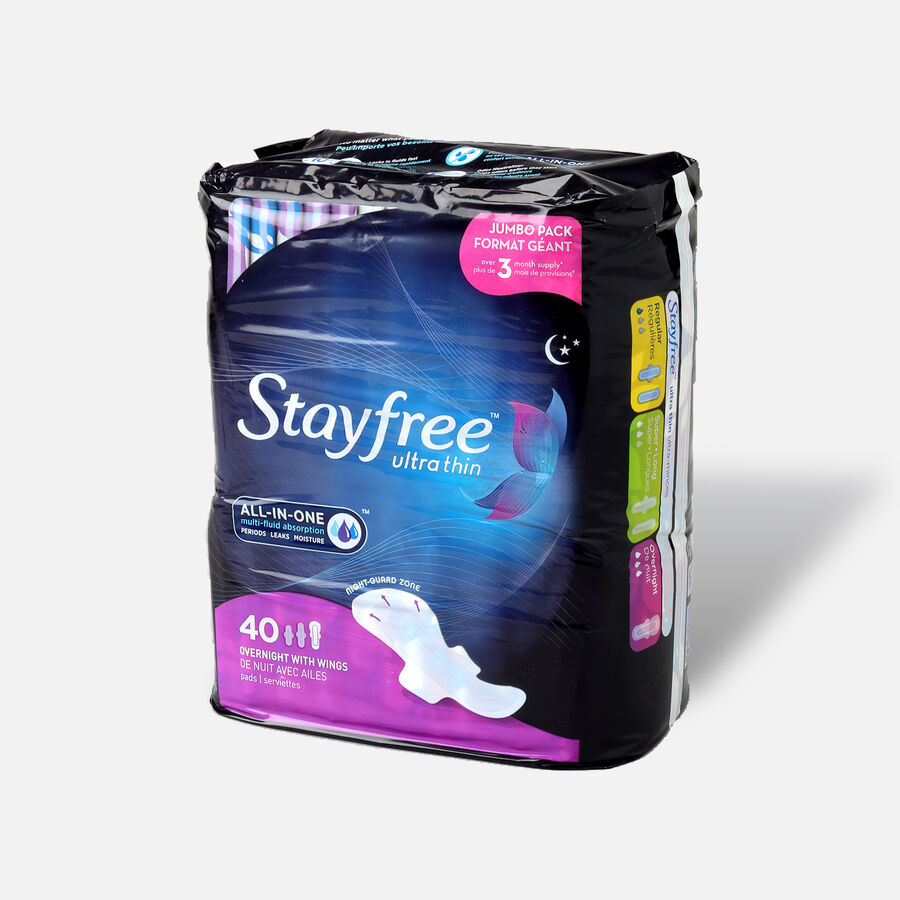 Stayfree Ultra Thin Pads Overnight with Wings, 40 ct., , large image number 1