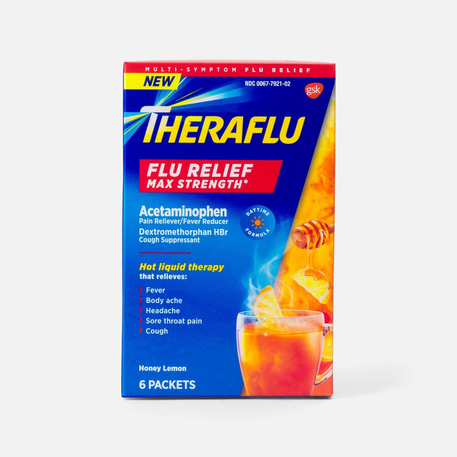 Theraflu Daytime Max Strength Flu Relief Honey Lemon Flavor Hot Liquid Powder, 6 ct., , large image number 0