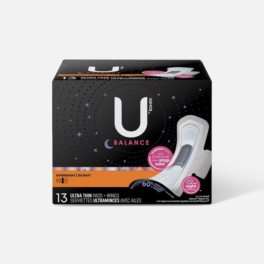 U by Kotex Balance Ultra Thin Overnight Pads with Wings, 13 Count, , large image number 0