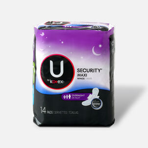 U by Kotex Security Maxi Pad with Wings, Overnight, Unscented, 14 ct.