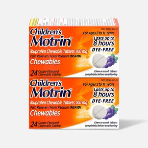 Children's Motrin Dye-Free Ibuprofen Chewable Tablets for Pain & Fever, Grape, 24 ct. (2-Pack)