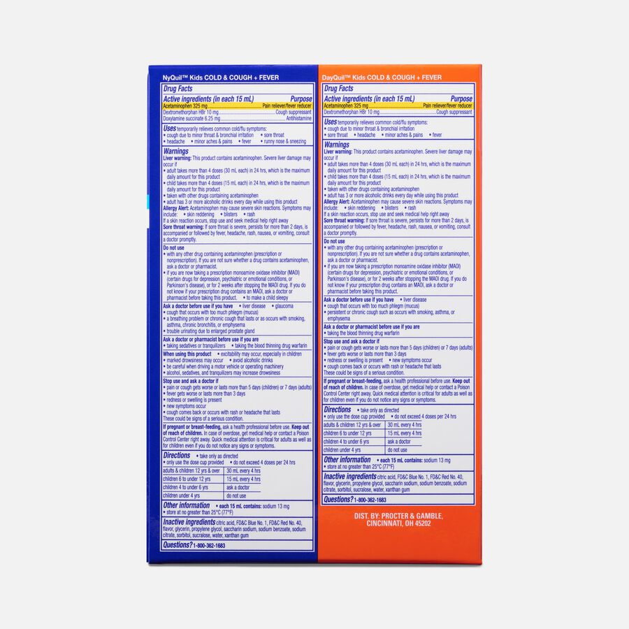 Vicks DayQuil & NyQuil Kids Cold & Cough + Fever Combo Pack, Grape, Two 8 oz. Bottles, , large image number 1