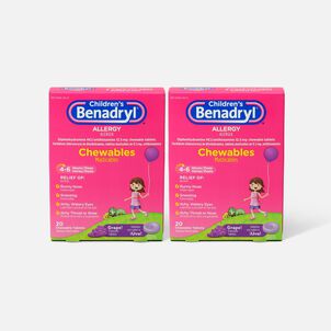Children's Benadryl Chewable Tablets, Grape Flavored, 20 ct. (2-Pack)
