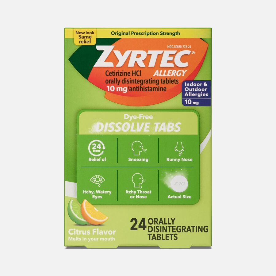 Zyrtec&reg; Dye-Free Allergy Relief Dissolve Tabs, Citrus, 24 ct., , large image number 0