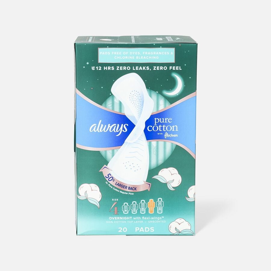 Always Pure Cotton with FlexFoam Pads for Women Heavy Flow Absorbency with Wings, , large image number 1