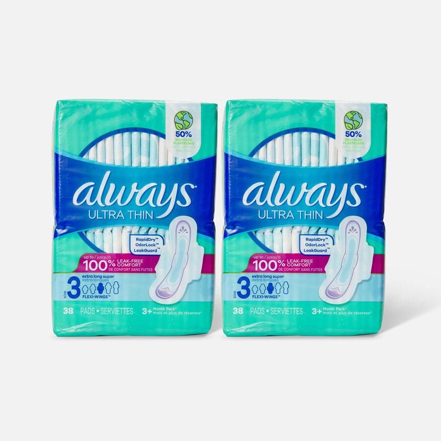 Always Ultra Thin Pads Extra Long Super Absorbency Unscented with Wings, Size 3, 38 ct. (2-Pack), , large image number 0