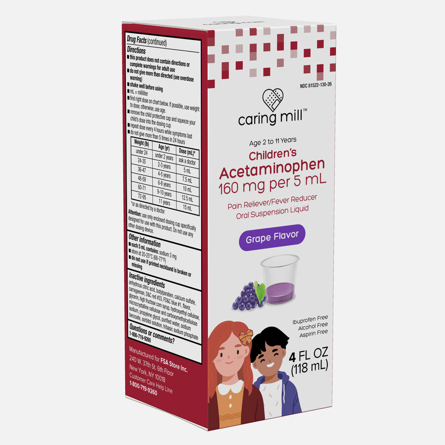 Caring Mill™ Children’s Acetaminophen Pain Reliever/Fever Reducer Oral Suspension Liquid, Grape Flavor, 4 fl oz., , large image number 3