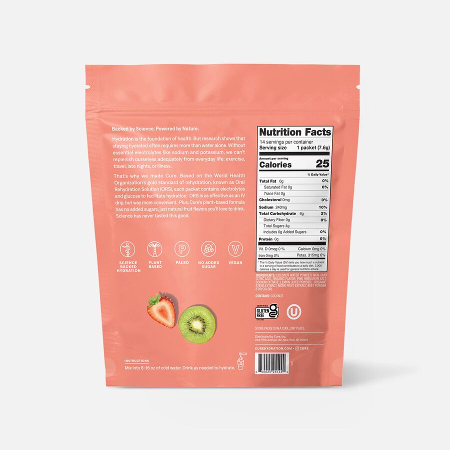 Cure Hydrating Electrolyte Drink Mix Pouches, Strawberry Kiwi, 14 ct., , large image number 1