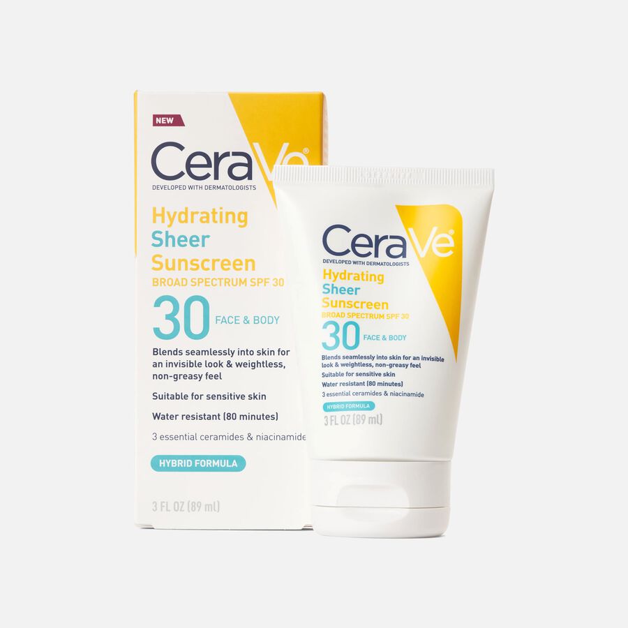 CeraVe Hydrating Sheer Sunscreen for Face and Body, SPF 30, , large image number 0