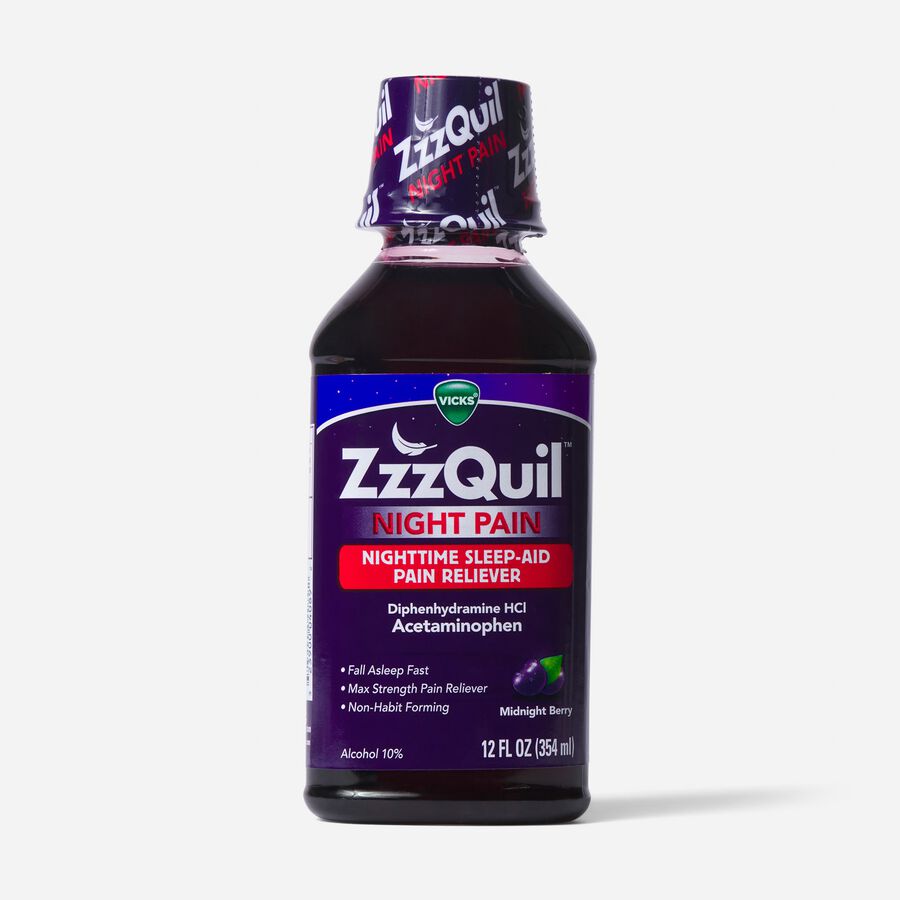 Vicks ZzzQuil Night Pain and Sleep Aid, Warm Berry, 12 oz., , large image number 0