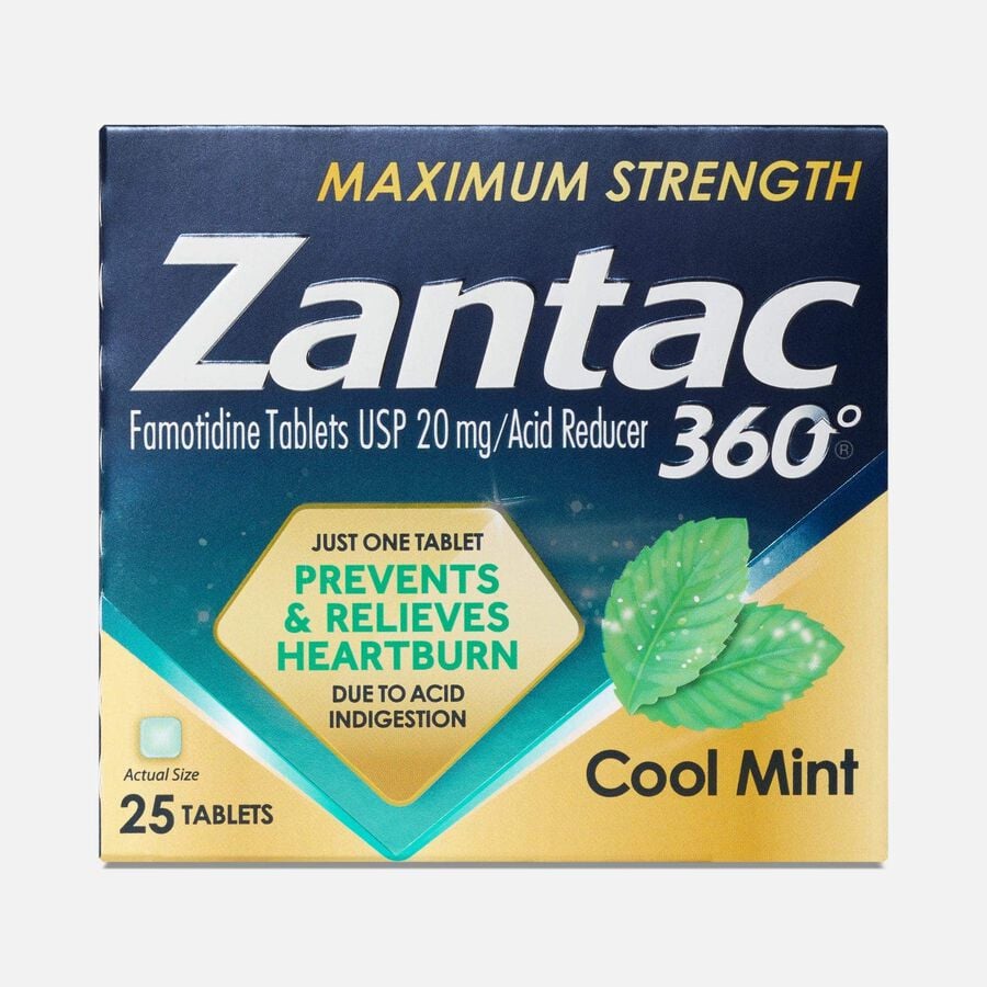 Zantac 360&deg;&reg; Maximum Strength Acid Reducer, 20 mg Tablets, Cool Mint, 25 ct., , large image number 0