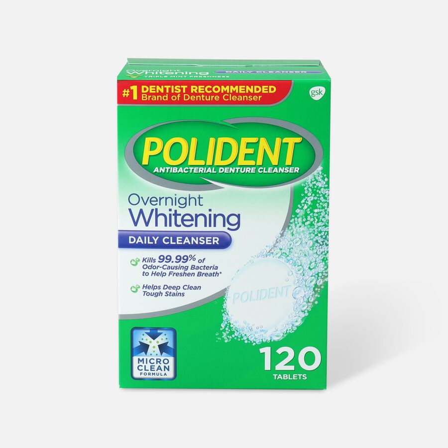 Polident Overnight Whitening Antibacterial Denture Cleanser Tablets - 120 ct., , large image number 0