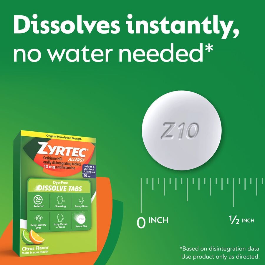Zyrtec&reg; Dye-Free Allergy Relief Dissolve Tabs, Citrus, 24 ct., , large image number 2