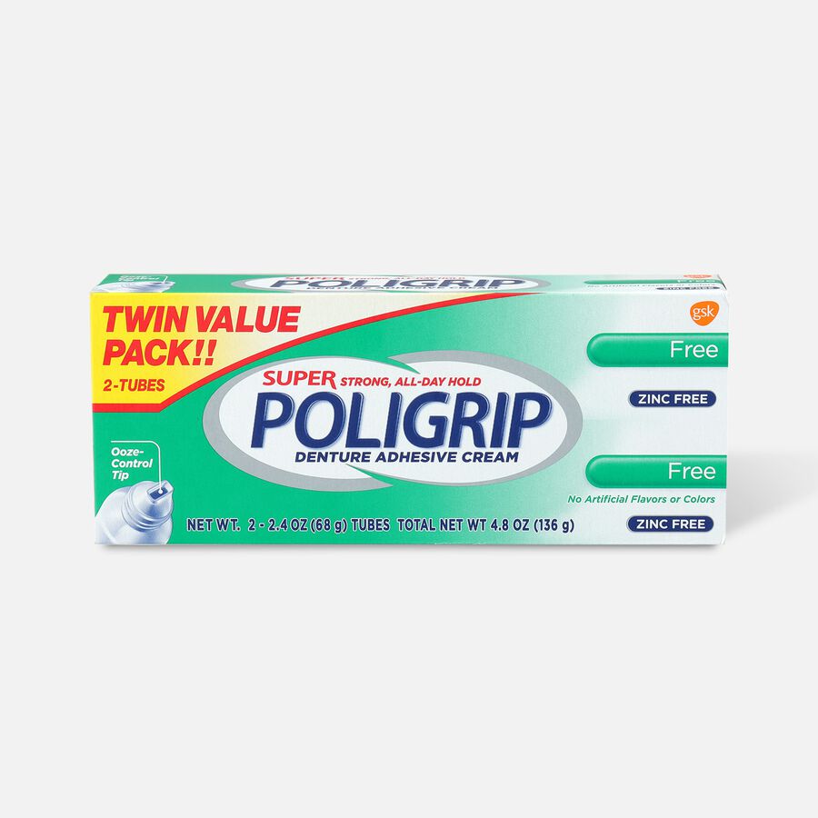 Super Poligrip Free Formula Zinc Free Denture Adhesive Cream - Twin Pack, , large image number 0