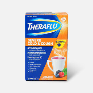 Theraflu Day Time Severe Cold & Cough, Berry Infused with Menthol and Green Tea, 6 ct.