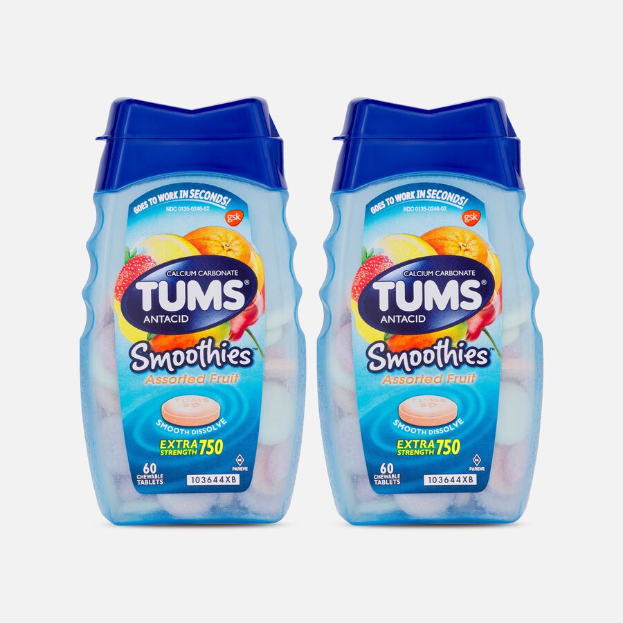 TUMS Smoothies Extra Strength Antacid Chewable Tablets, Assorted Fruit, 60 ct. (2-Pack), , large image number 0