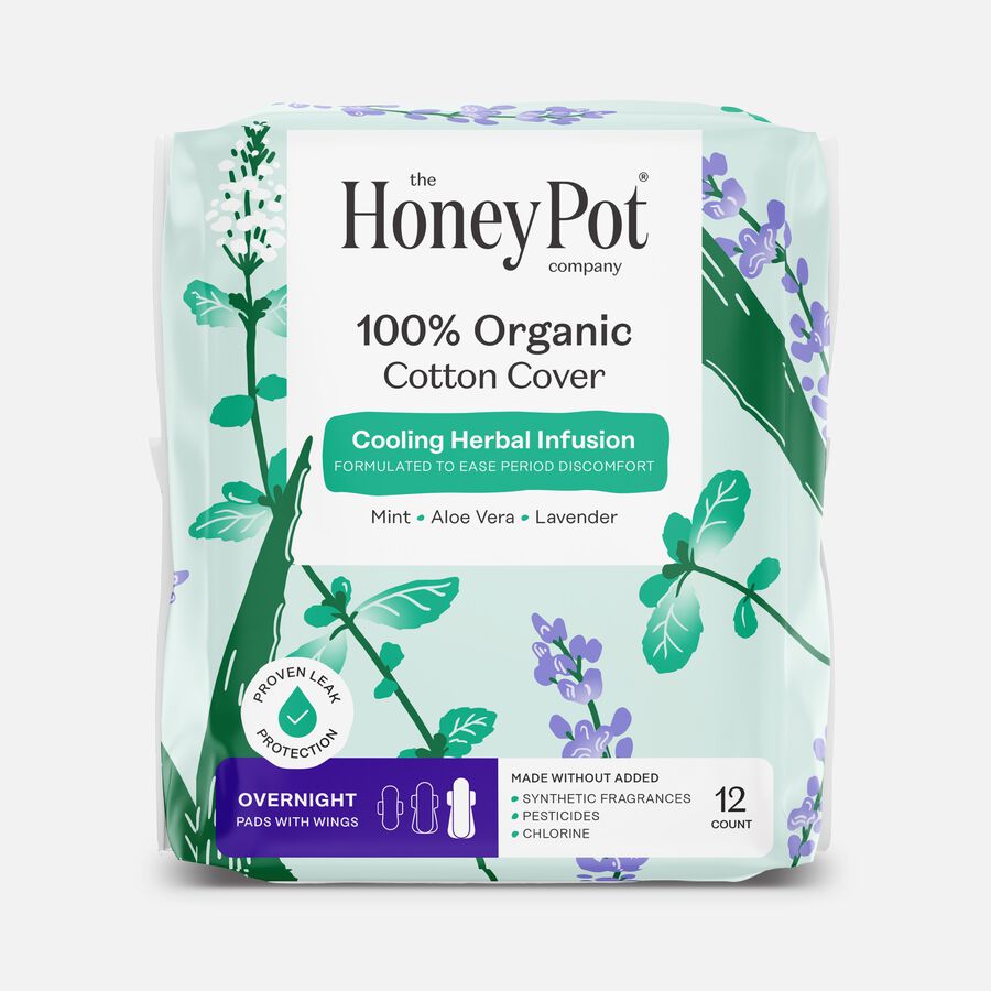 The Honey Pot 100% Organic Top Sheet Super Herbal Menstrual Pads with Wings, , large image number 1